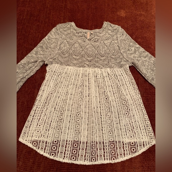 Gray & White Crochet Sweater Tunic - Picture 7 of 8